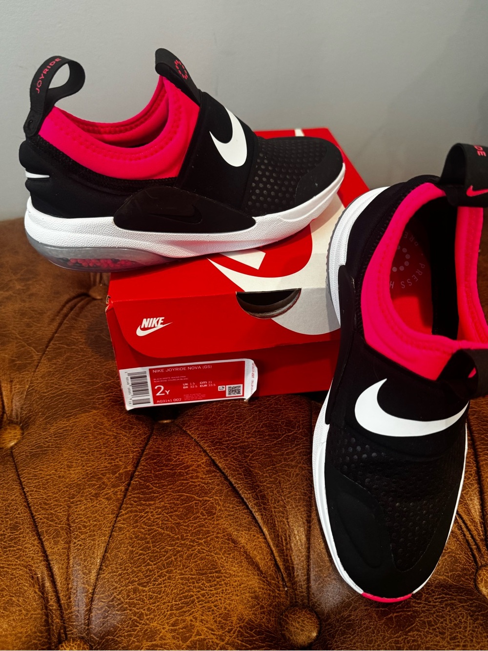 Nike Black & Hot Pink Slip-On Kids Sneakers